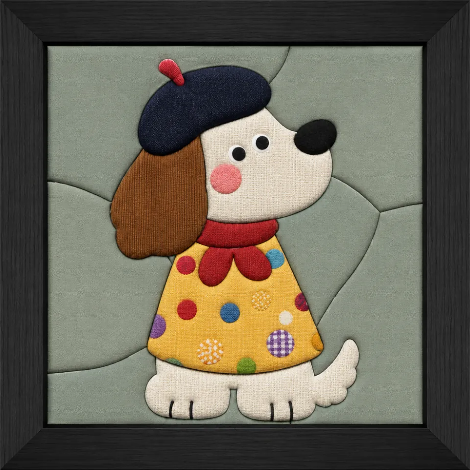 Dog in Beret — Kinusaiga fabric art design preview