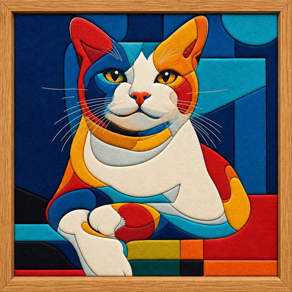 Colorful Cat — Kinusaiga fabric art design preview