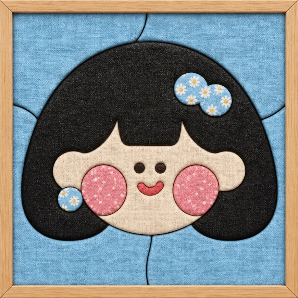 Girl with Black Hair — Kinusaiga fabric art design preview