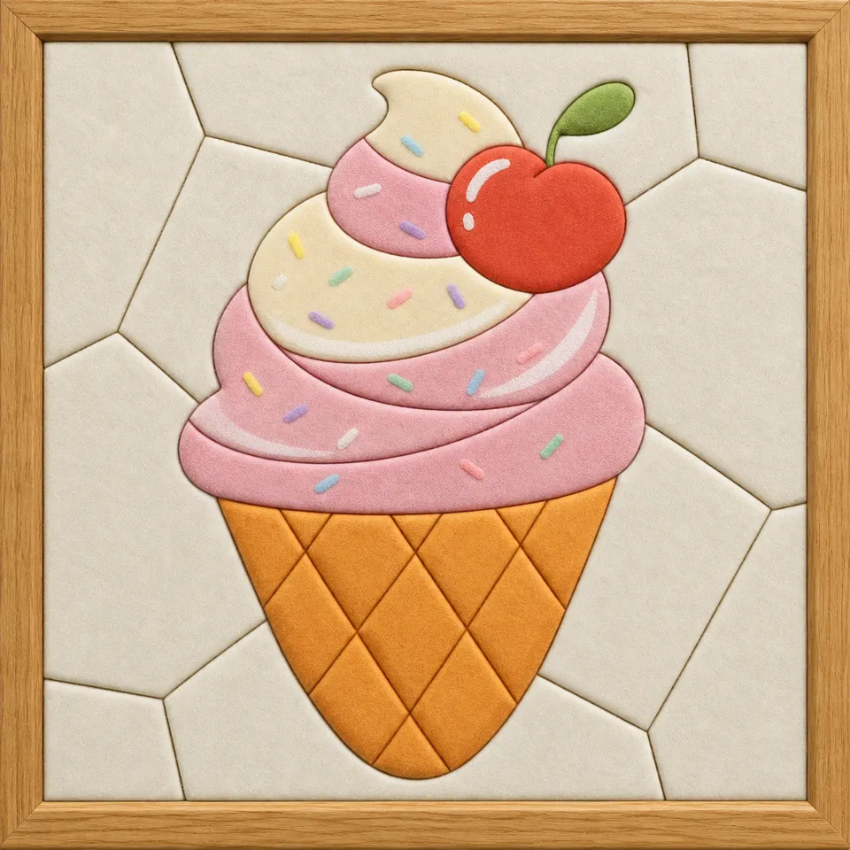 Ice Cream Cone with Cherry — Kinusaiga fabric art design preview