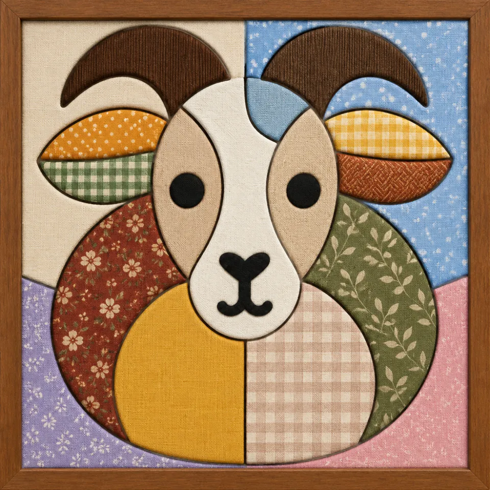 Colorful Goat Face — Kinusaiga fabric art design preview