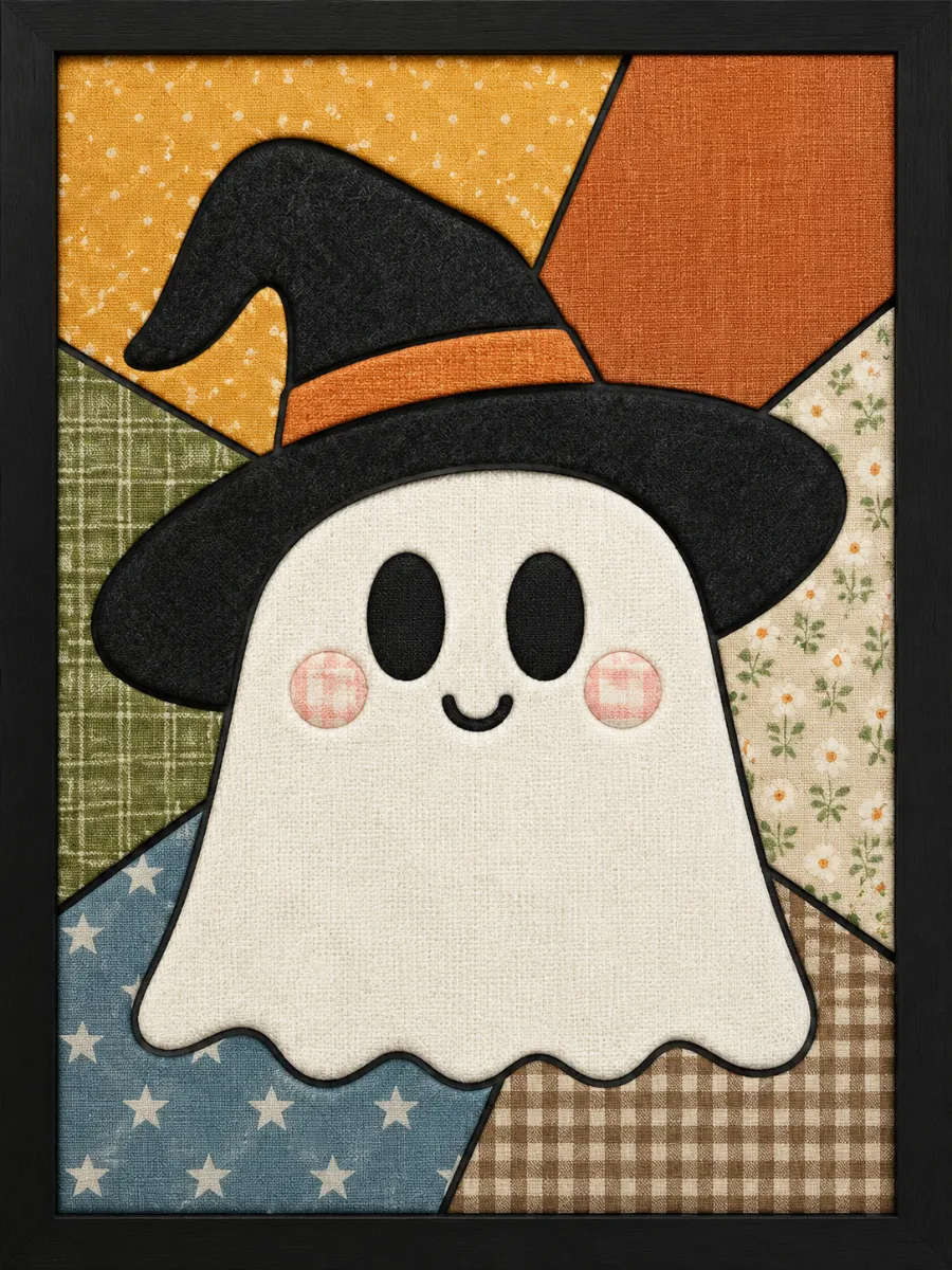 Ghost with Witch Hat — Kinusaiga fabric art design preview