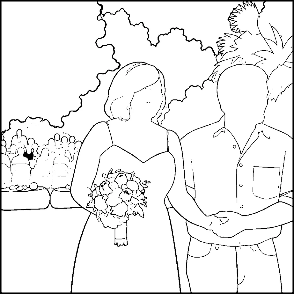 Bride and Groom at Outdoor Wedding — Kinusaiga fabric art design preview