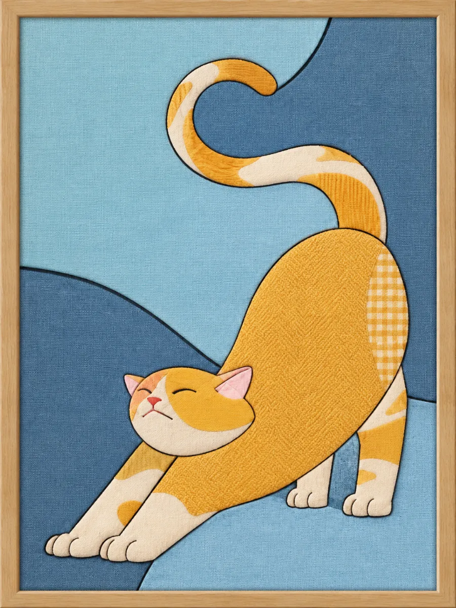 Stretching Yellow Cat — Kinusaiga fabric art design preview