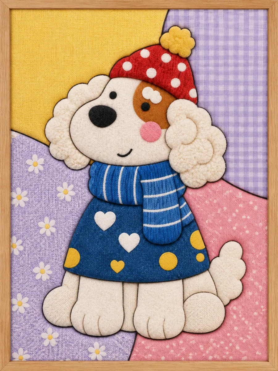 Dog in Winter Hat — Kinusaiga fabric art design preview