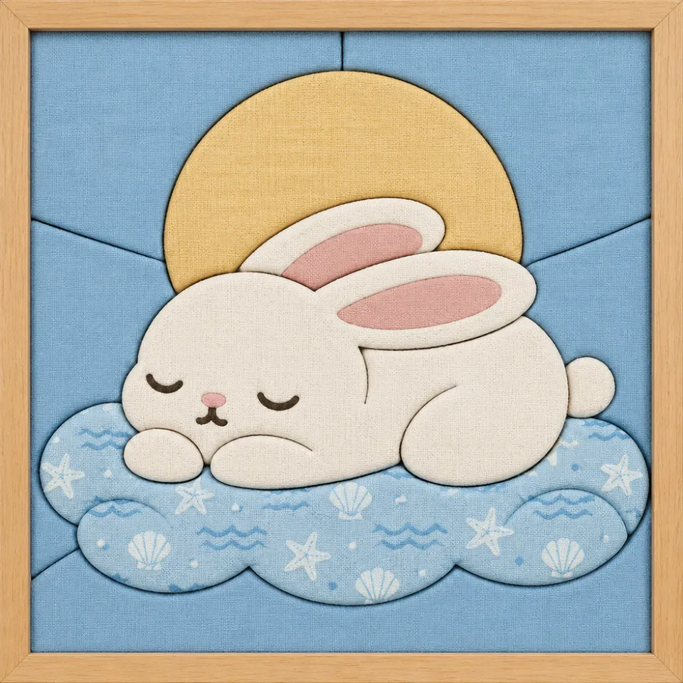Sleeping White Rabbit — Kinusaiga fabric art design preview