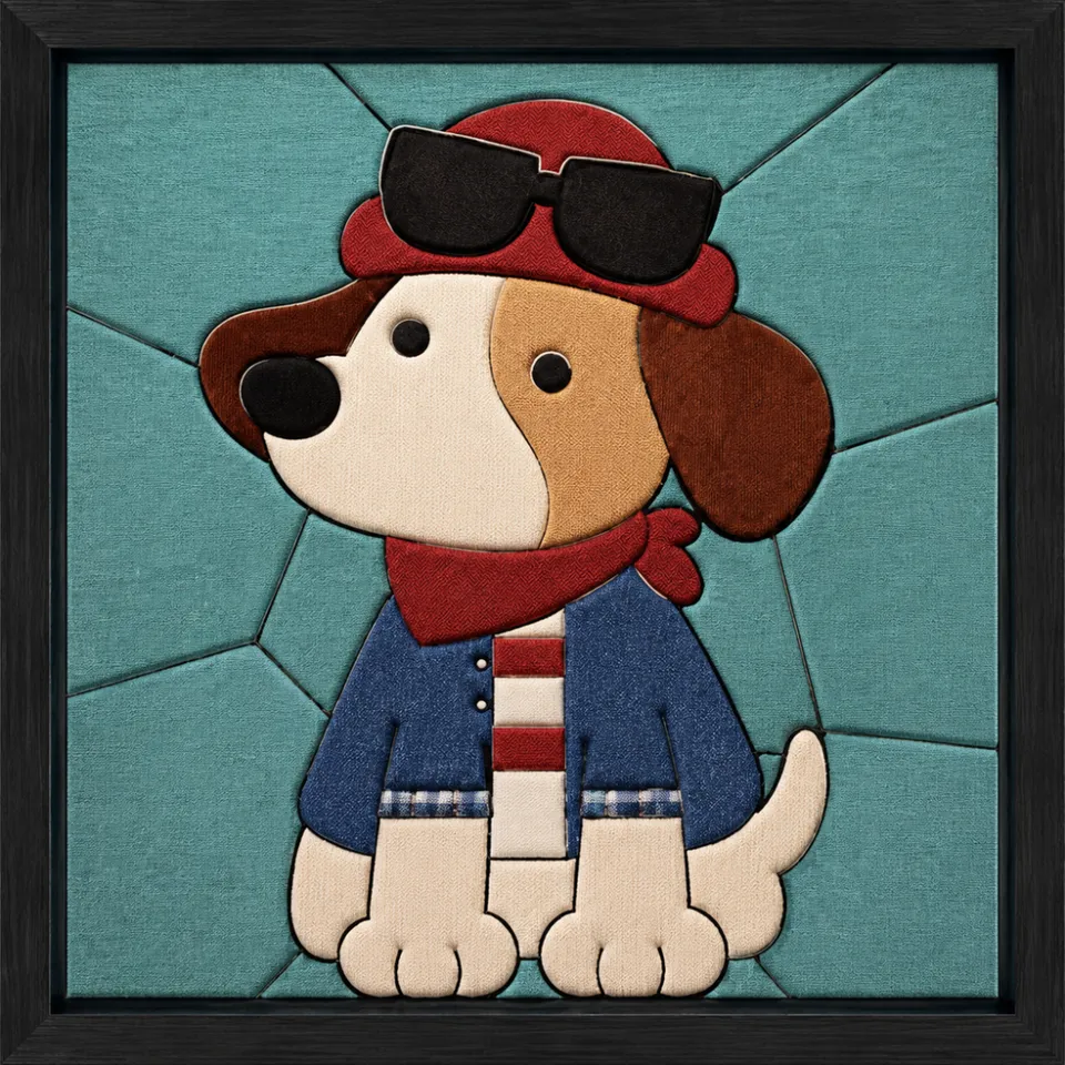 Dog with Sunglasses and Hat — Kinusaiga fabric art design preview