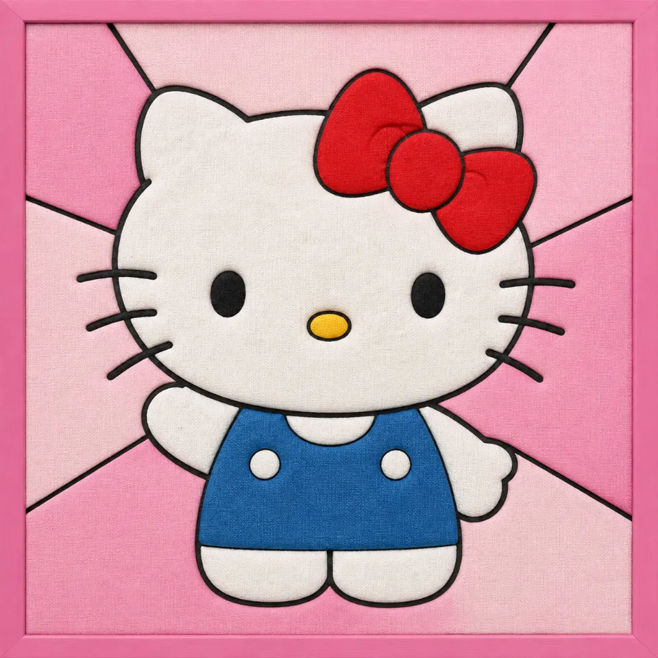 White Cat with Red Bow — Kinusaiga fabric art design preview