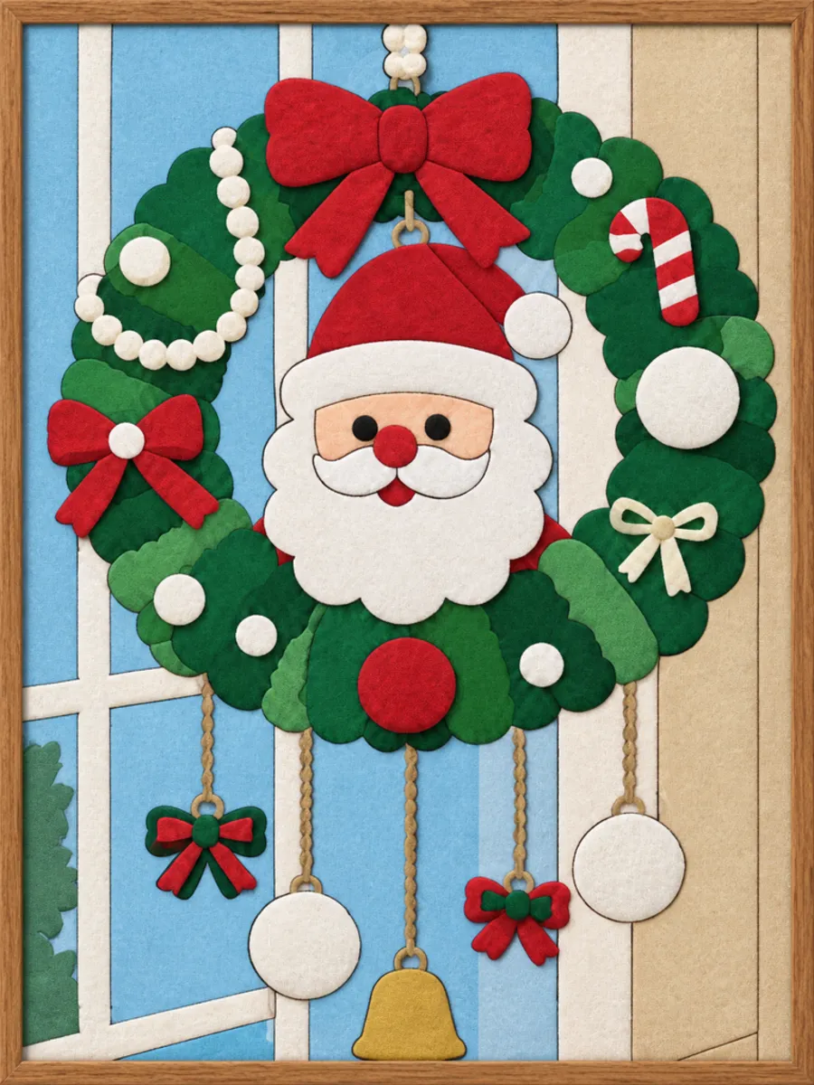 Santa Christmas Wreath — Kinusaiga fabric art design preview