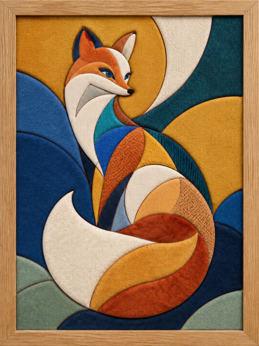 Sitting Fox — Kinusaiga fabric art design preview