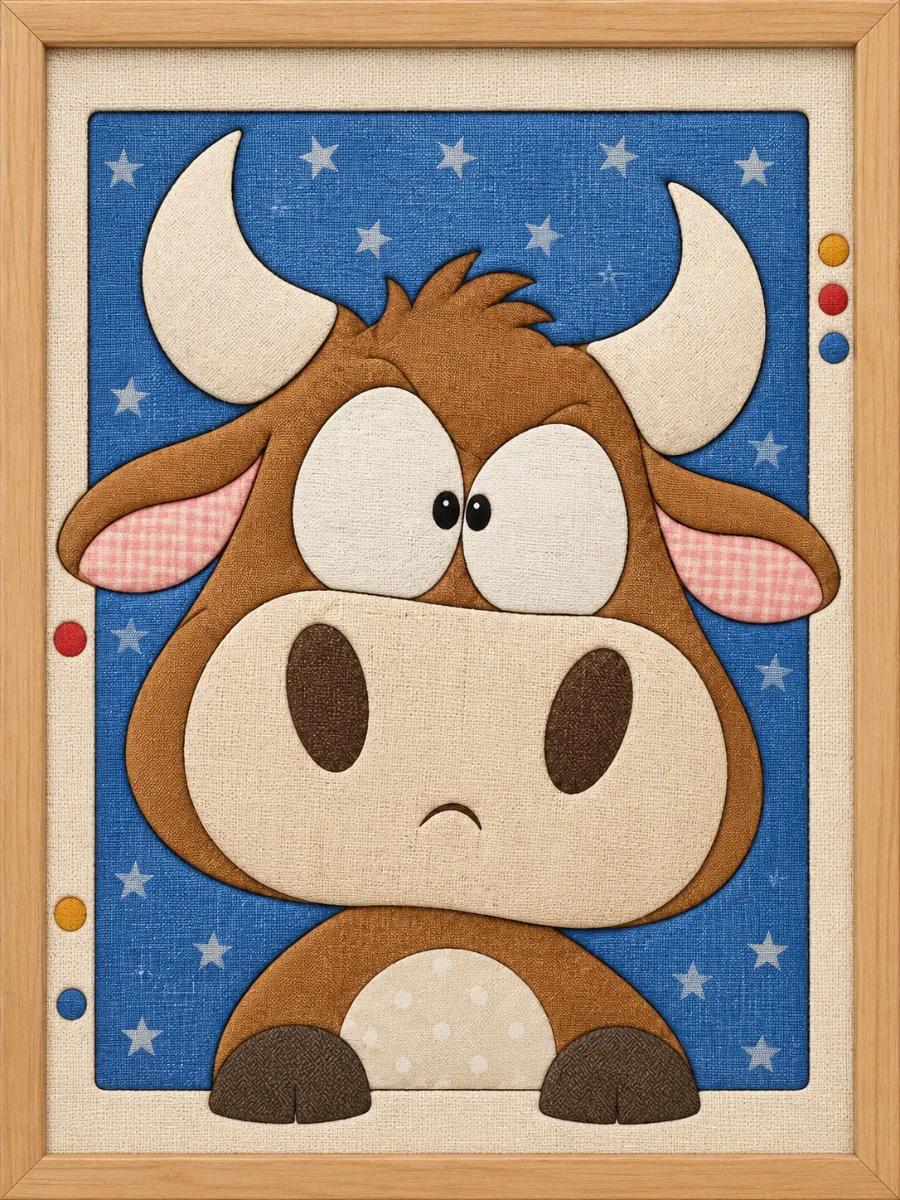 Brown Ox with Horns — Kinusaiga fabric art design preview