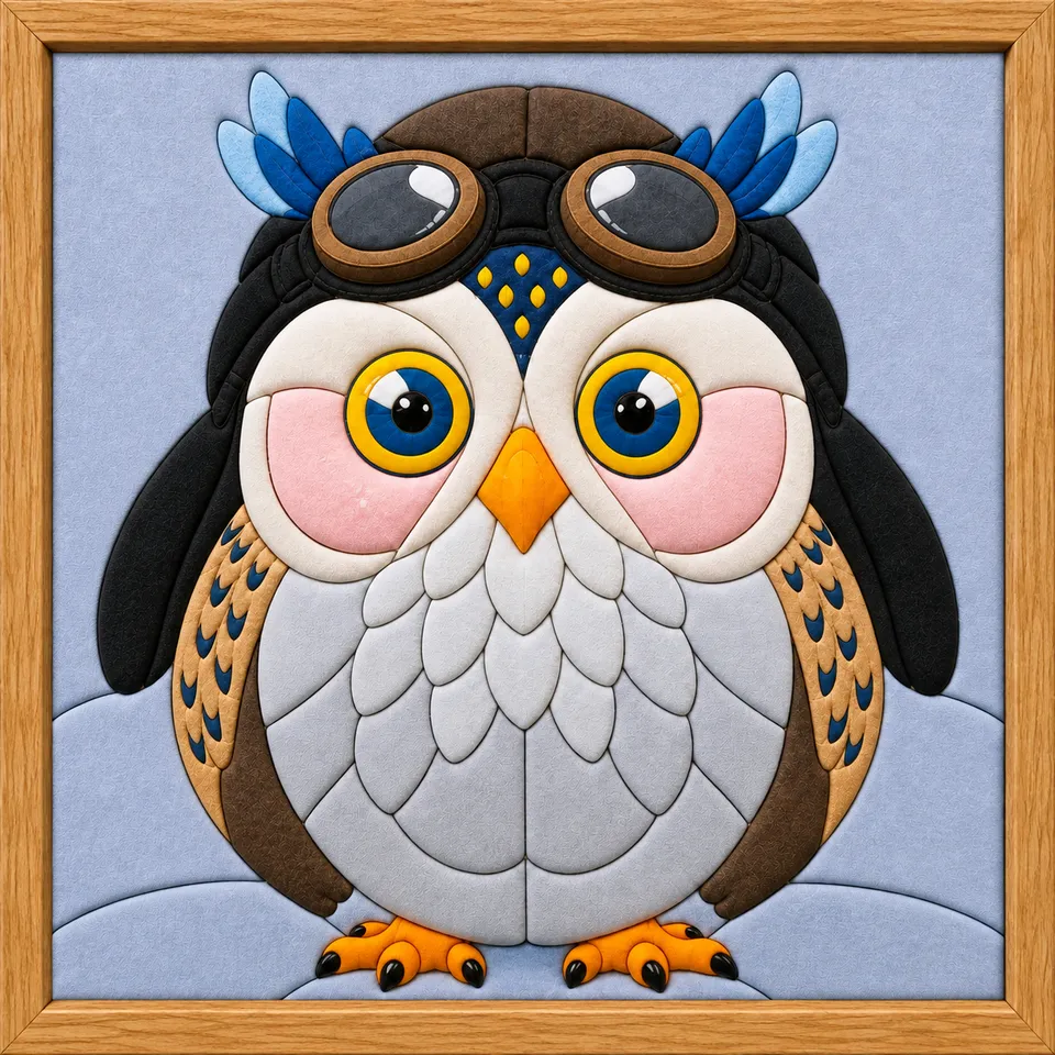 Owl with Aviator Goggles — Kinusaiga fabric art design preview