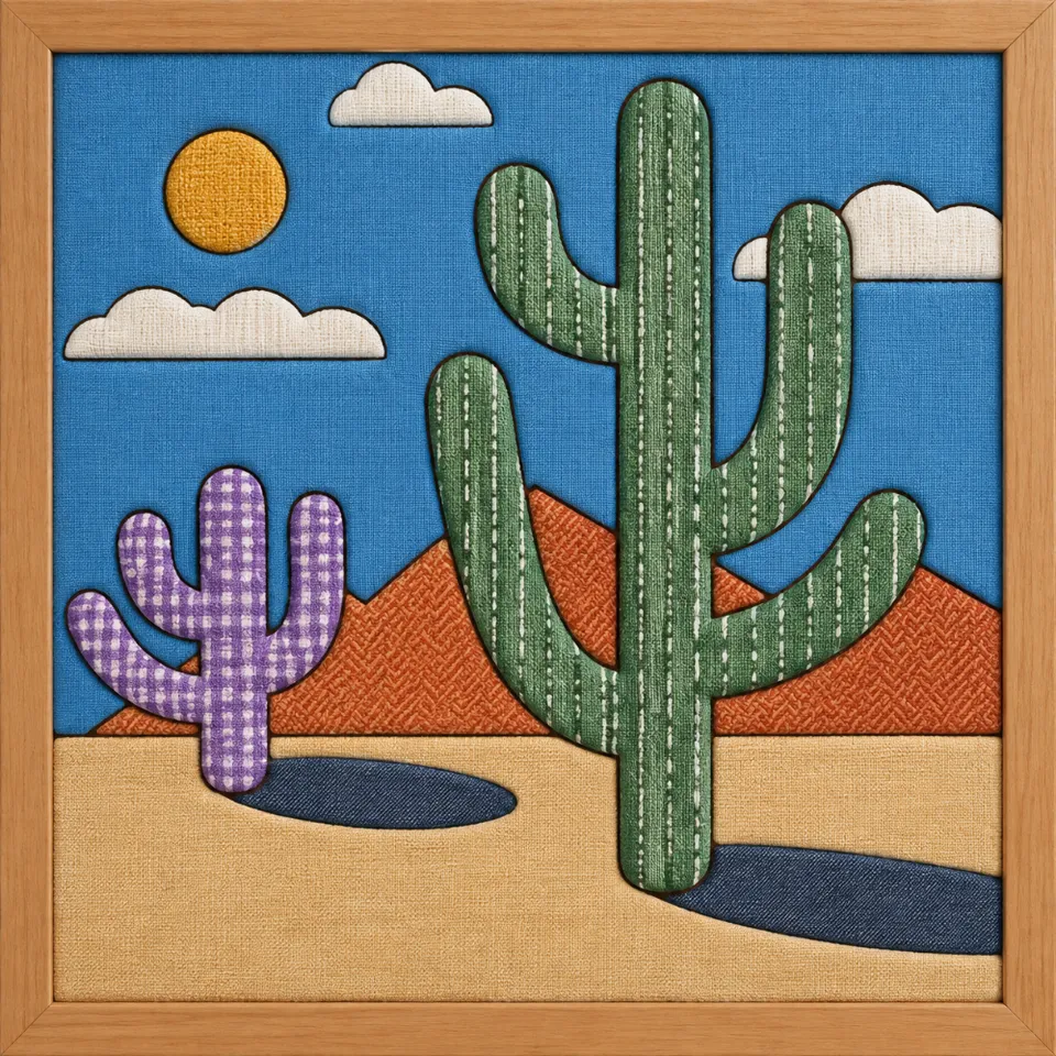 Desert Cacti and Mountains — Kinusaiga fabric art design preview