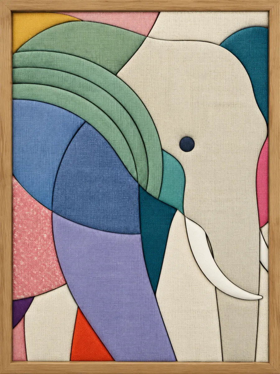 Colorful Elephant Head — Kinusaiga fabric art design preview