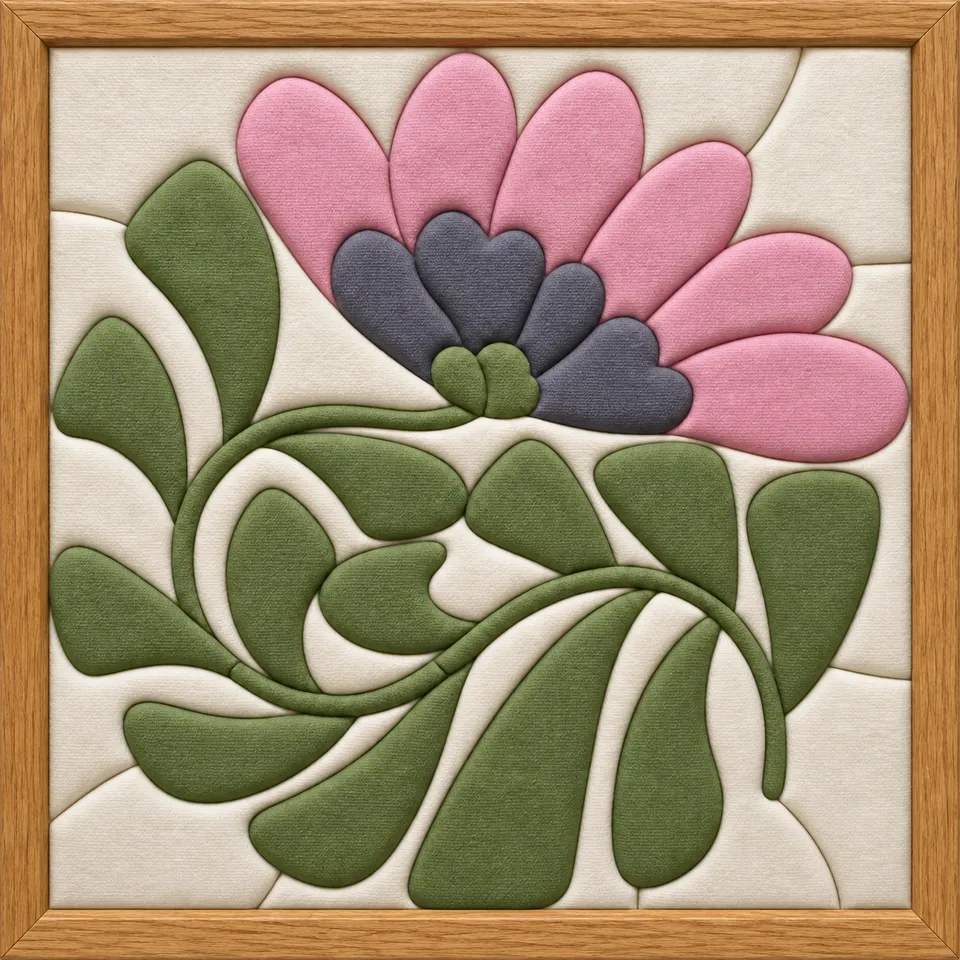 Pink Flower with Green Leaves — Kinusaiga fabric art design preview