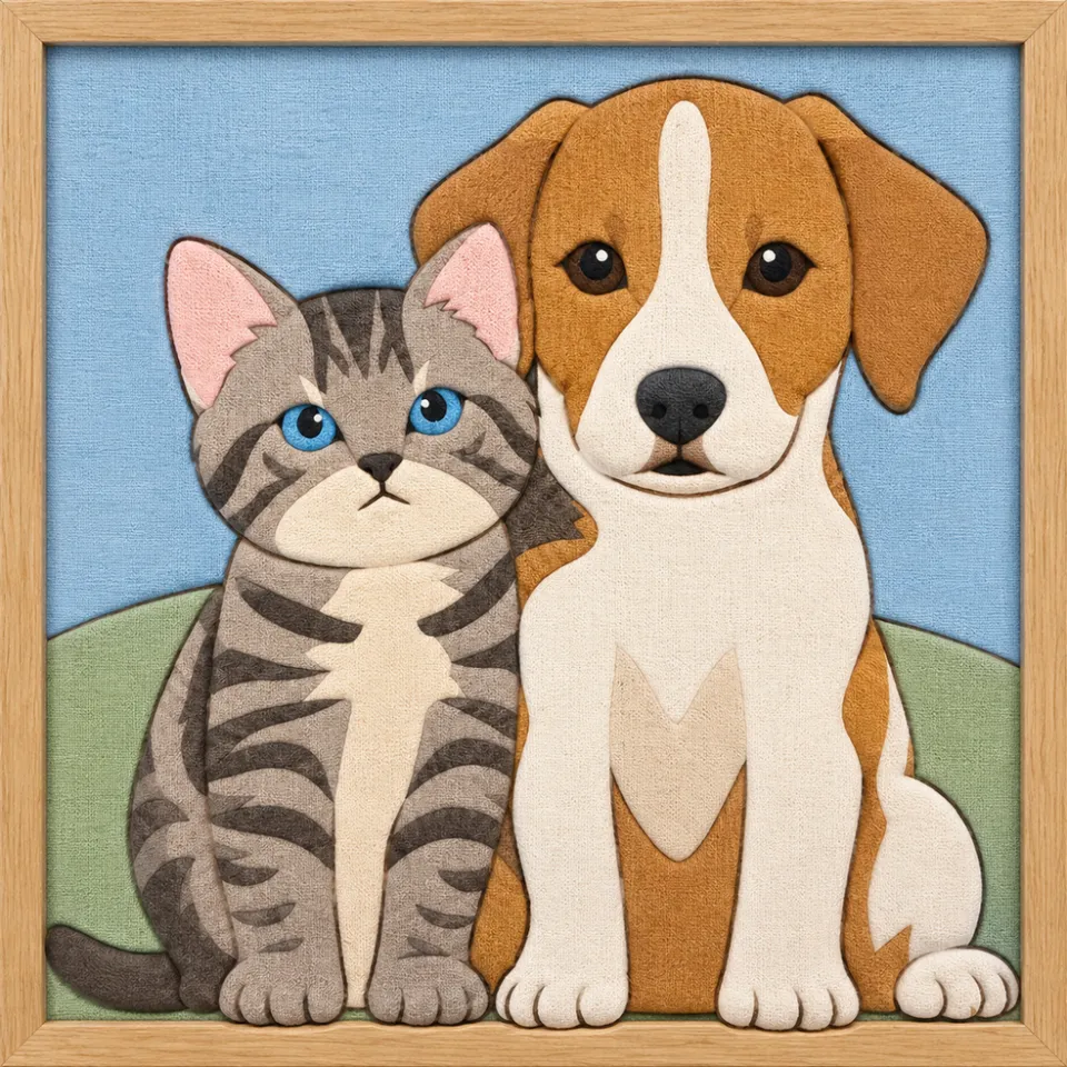 Kitten and Puppy — Kinusaiga fabric art design preview
