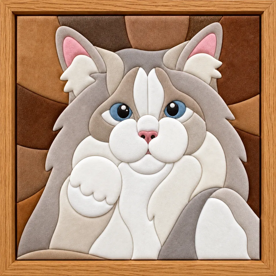 Fluffy Gray and White Cat — Kinusaiga fabric art design preview