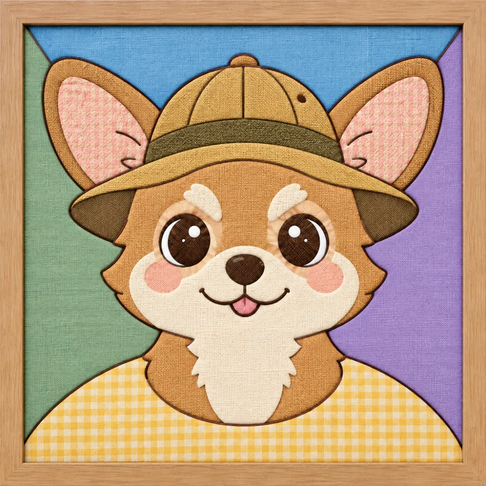 Corgi Wearing Detective Hat — Kinusaiga fabric art design preview