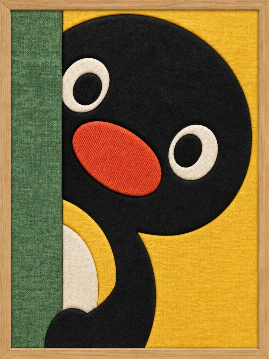 Black Bird with Red Beak — Kinusaiga fabric art design preview