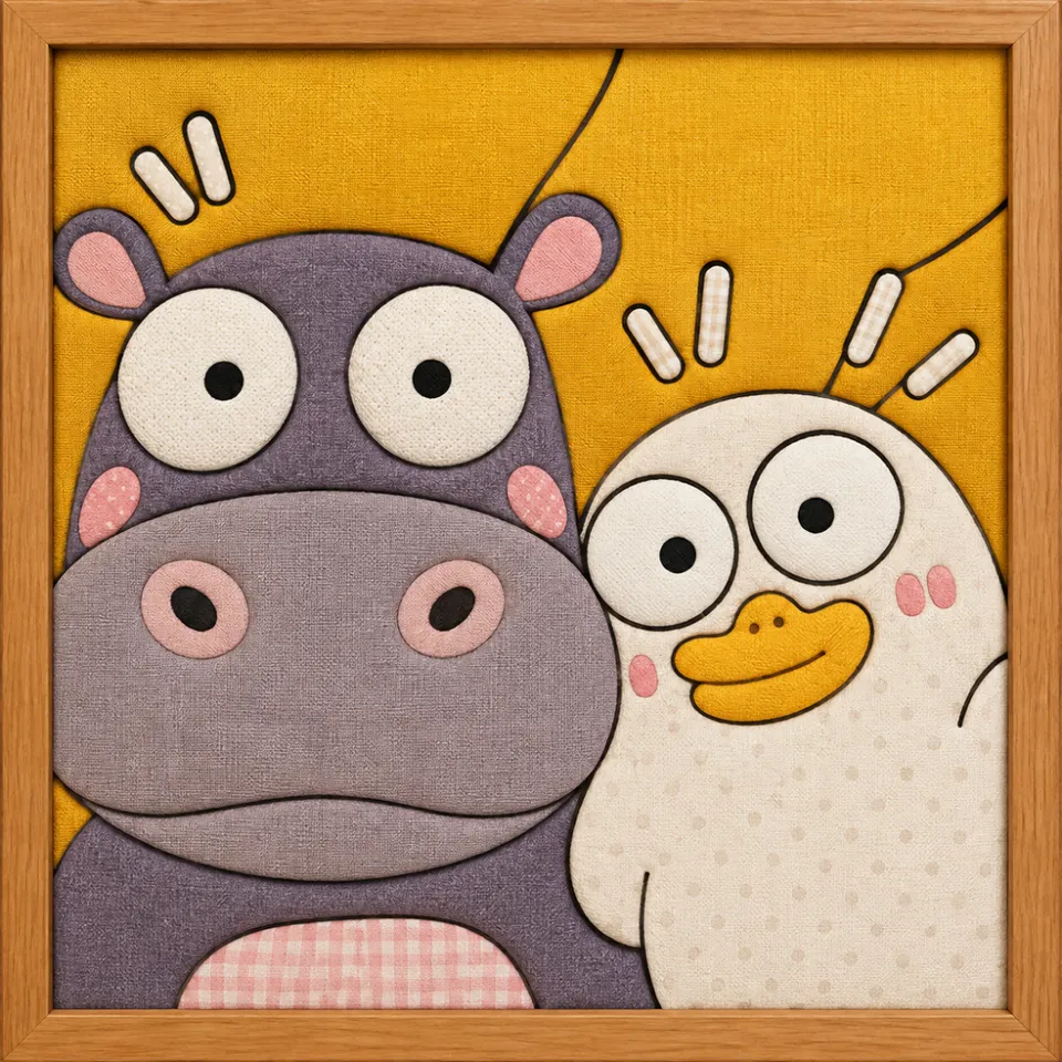 Surprised Hippo And Duck — Kinusaiga fabric art design preview