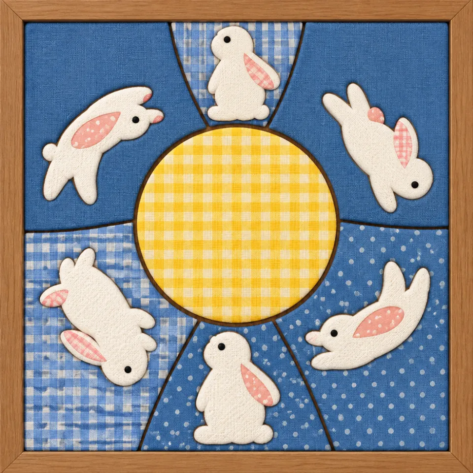 White Rabbits Around Sun — Kinusaiga fabric art design preview
