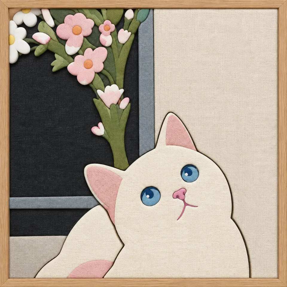 Blue-Eyed Cream Kitten — Kinusaiga fabric art design preview