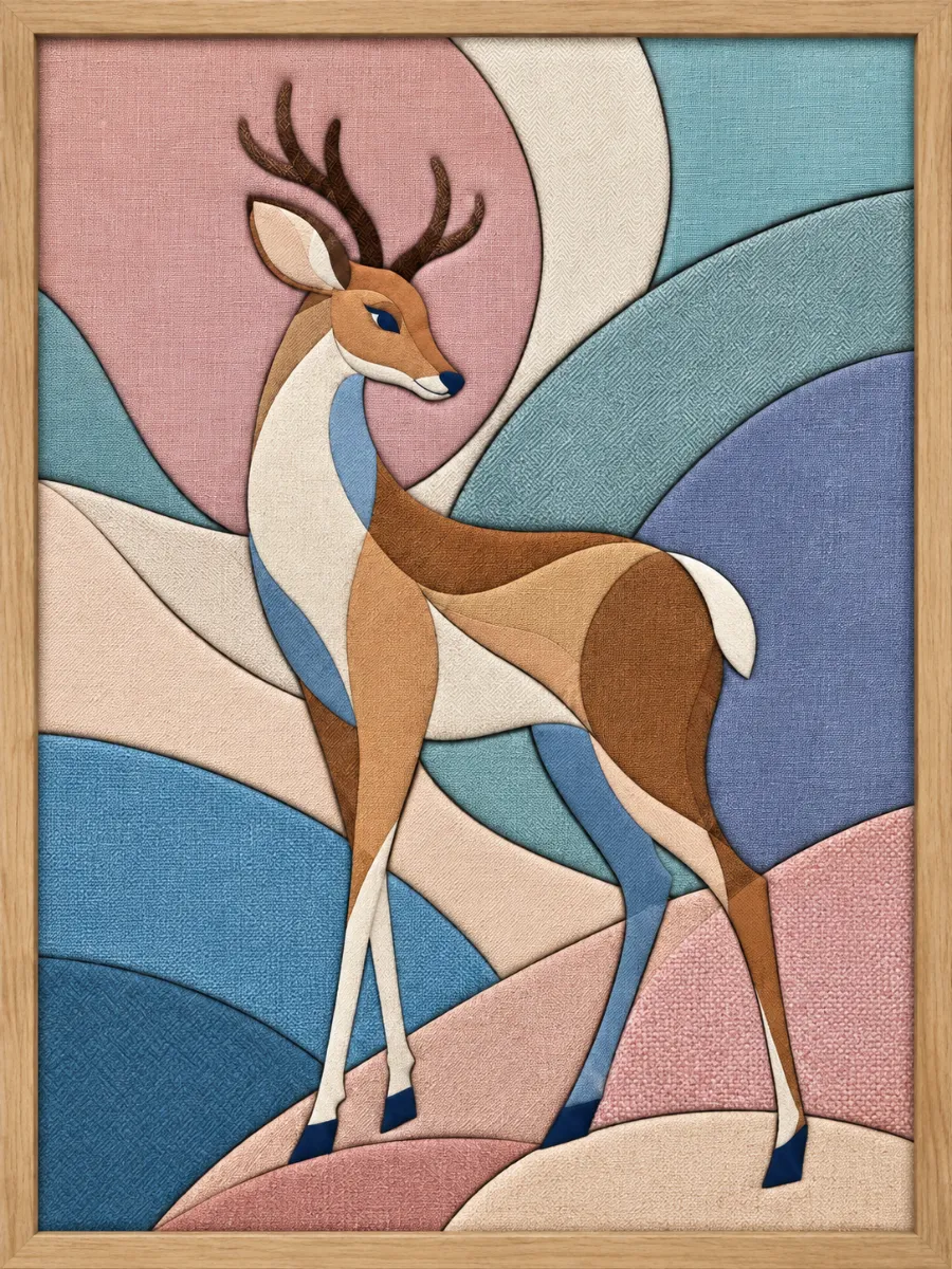 Standing Deer with Antlers — Kinusaiga fabric art design preview