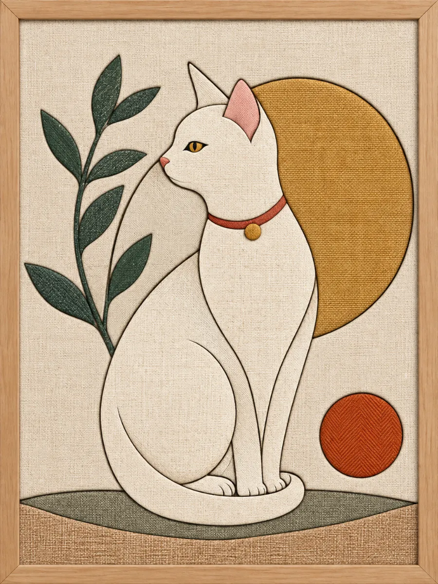 White Cat with Collar — Kinusaiga fabric art design preview