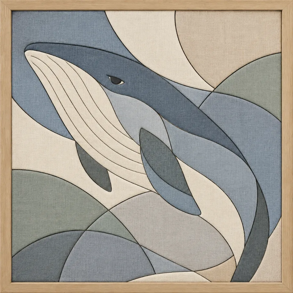 Blue Whale Swimming — Kinusaiga fabric art design preview