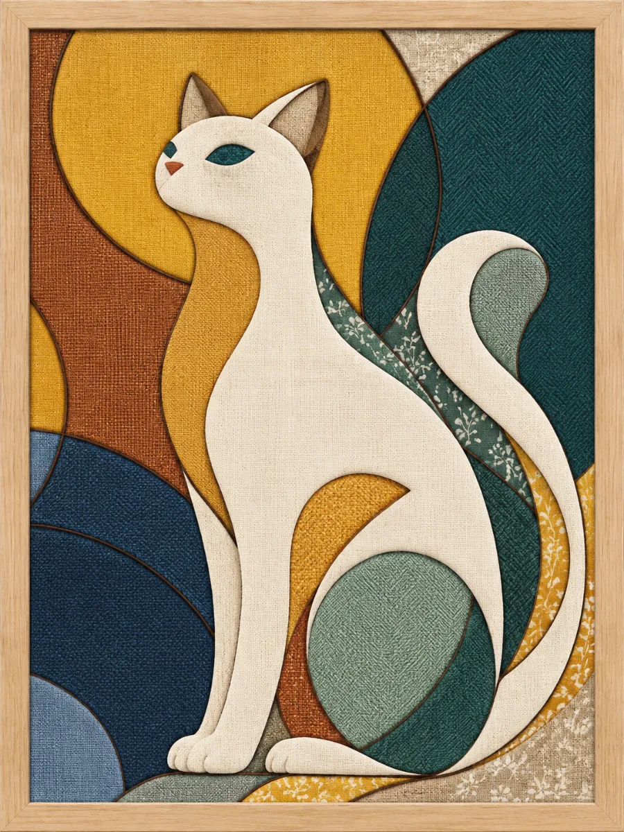 White Cat with Orange Ears — Kinusaiga fabric art design preview