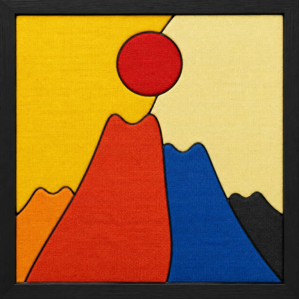 Mountains and Red Sun — Kinusaiga fabric art design preview