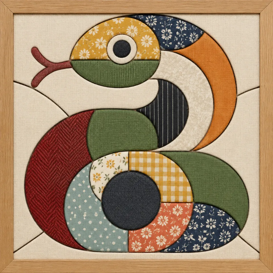 Colorful Coiled Snake — Kinusaiga fabric art design preview