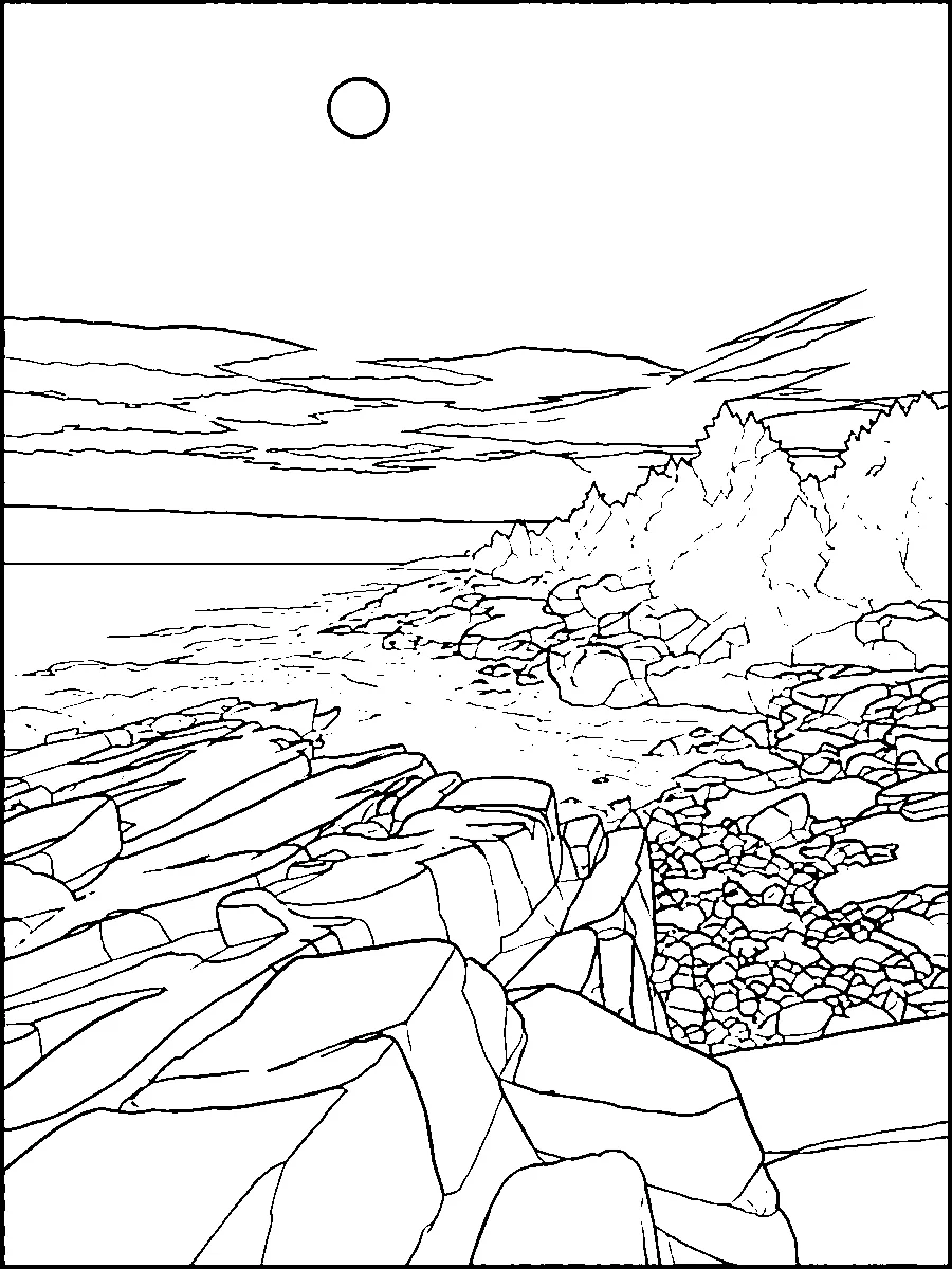 Rocky Coastal Shore — Kinusaiga fabric art design preview
