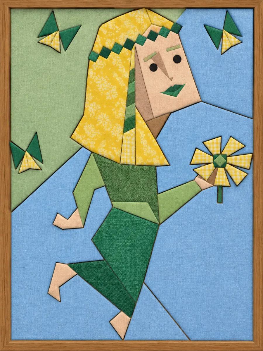 Girl Holding Pinwheel — Kinusaiga fabric art design preview