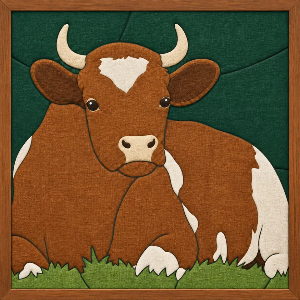 Brown and White Cow Resting — Kinusaiga fabric art design preview