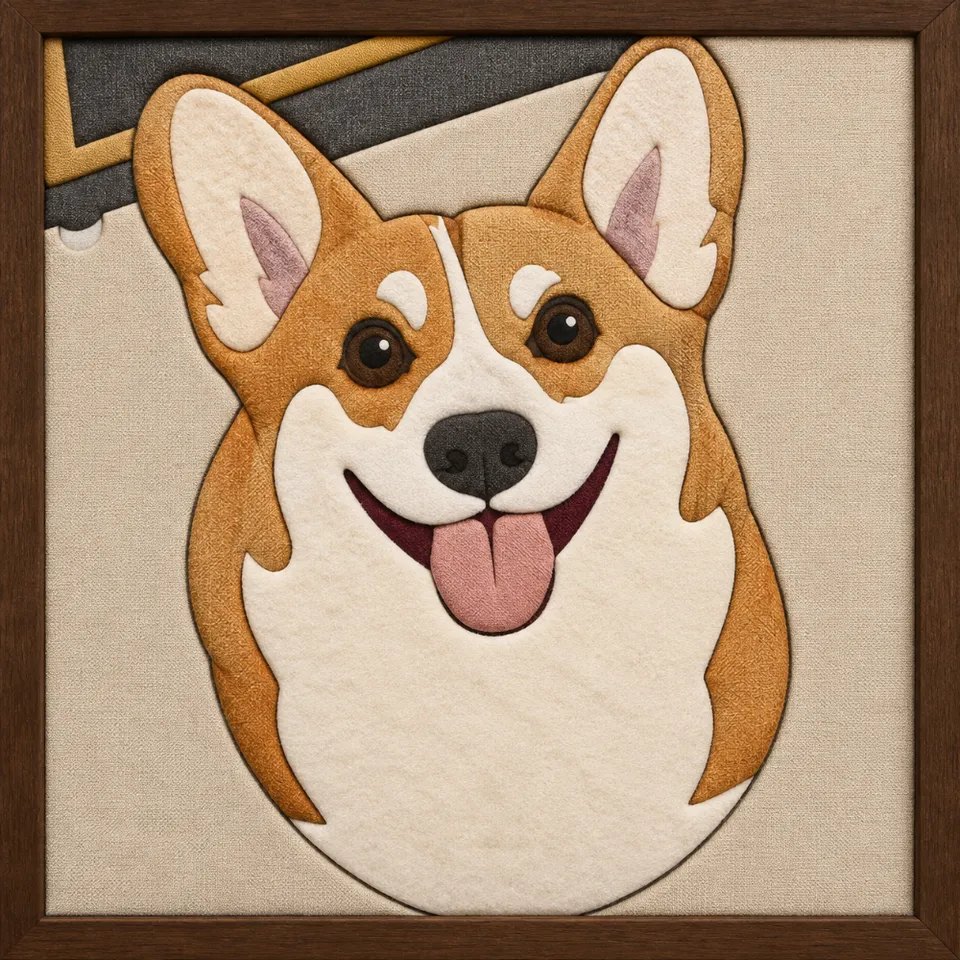 Smiling Corgi Looking Up — Kinusaiga fabric art design preview