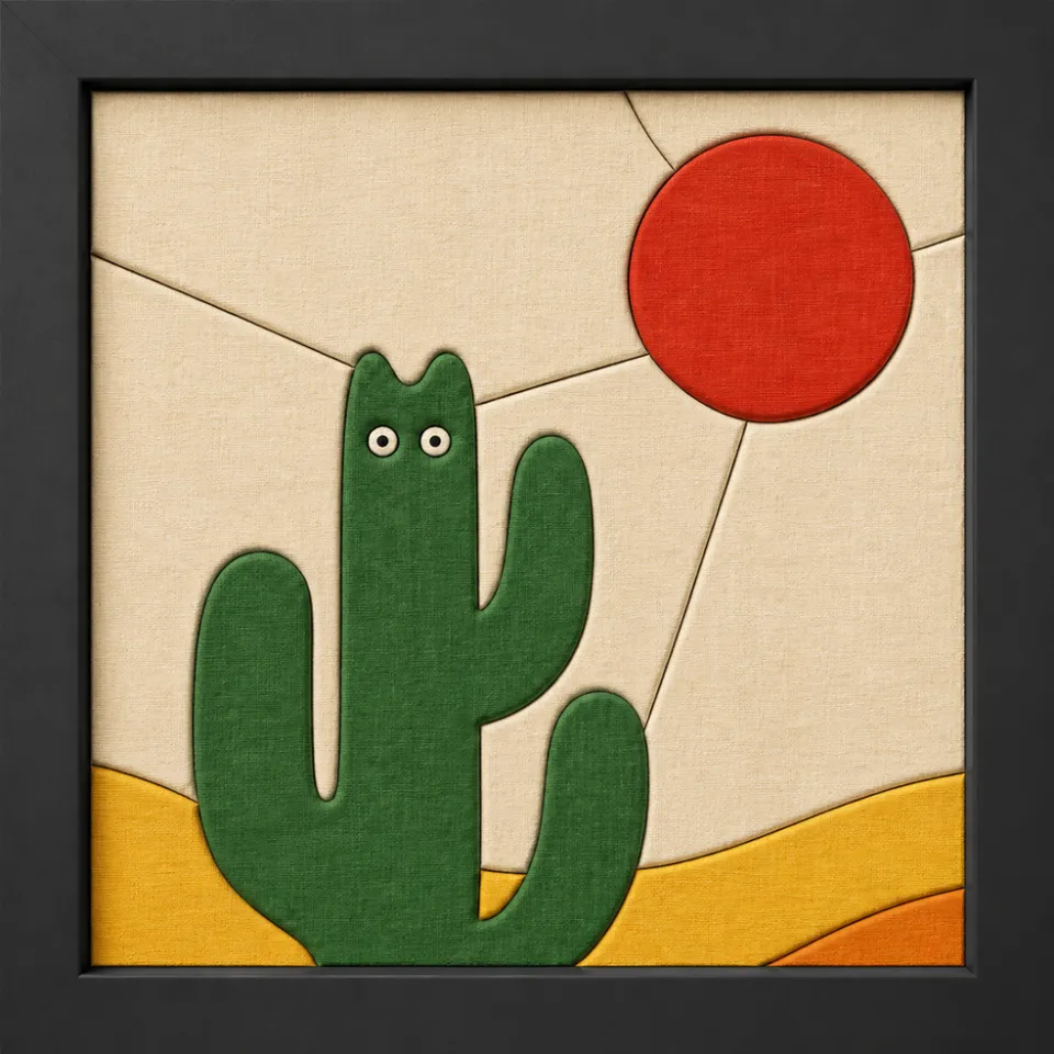 Cactus with Red Sun — Kinusaiga fabric art design preview