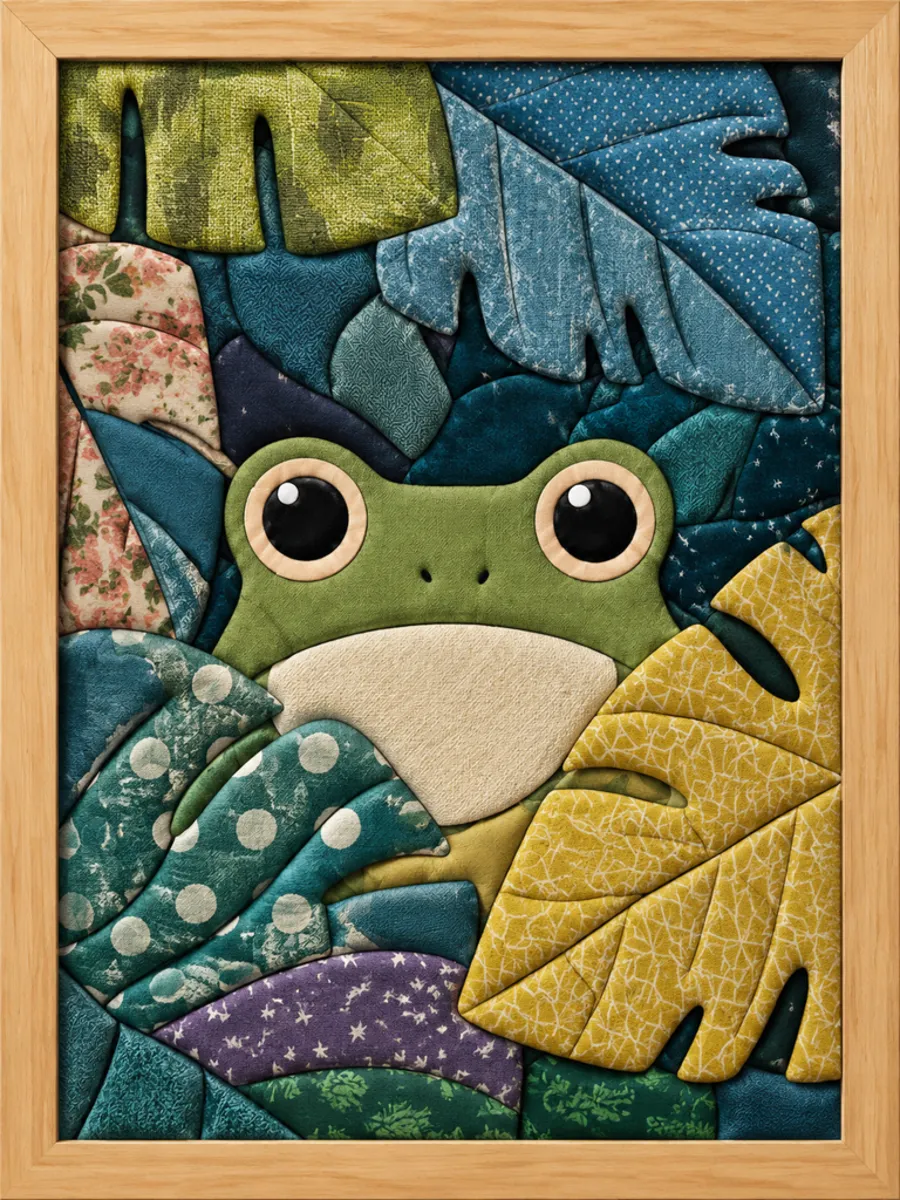 Frog Among Leaves — Kinusaiga fabric art design preview