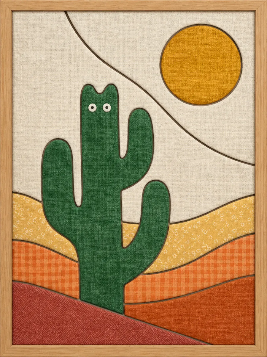 Cactus with Yellow Sun — Kinusaiga fabric art design preview
