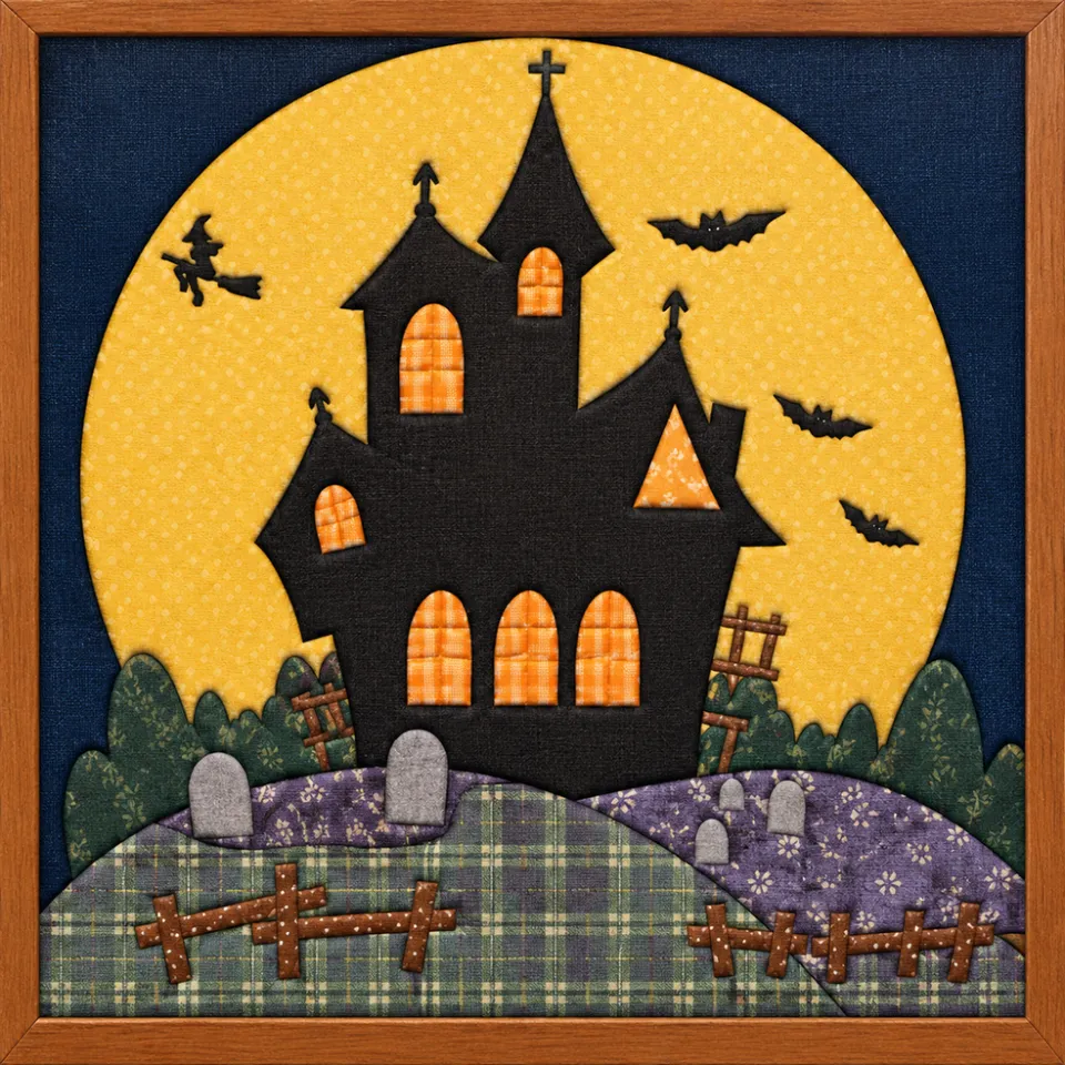 Haunted House with Moon — Kinusaiga fabric art design preview