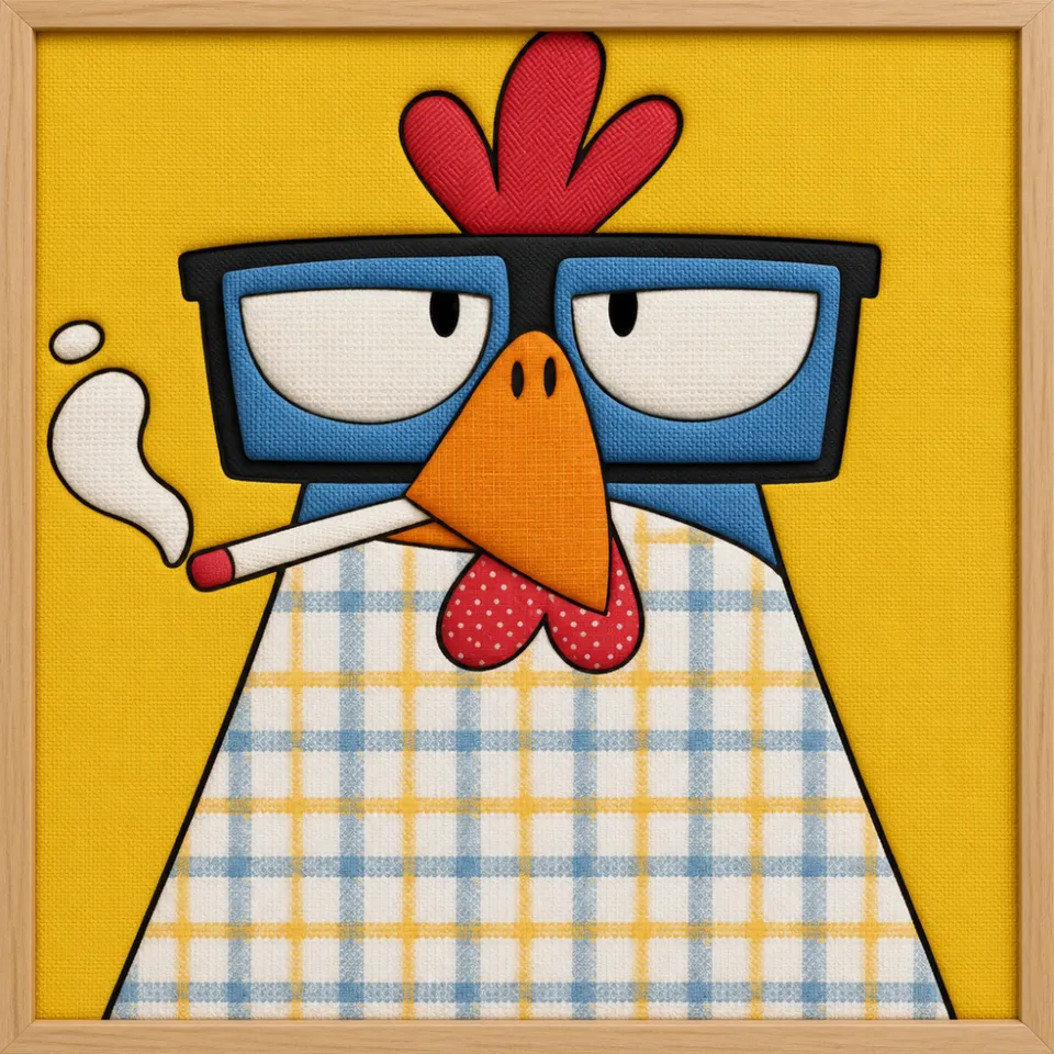Smoking Chicken with Glasses — Kinusaiga fabric art design preview