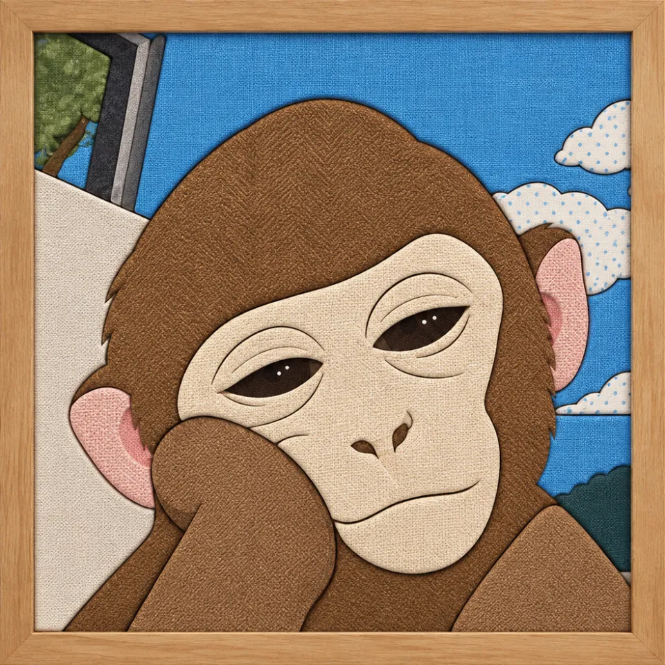Young Monkey Close-Up — Kinusaiga fabric art design preview