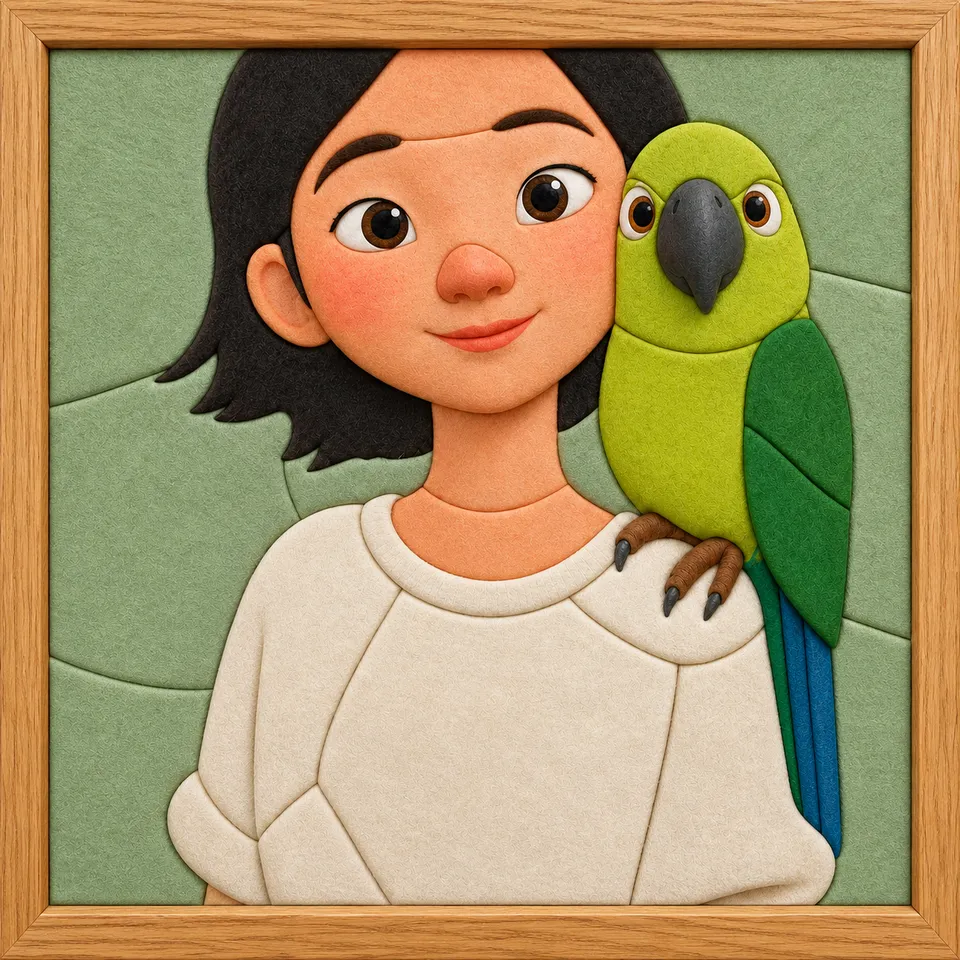 Woman Parrot — Kinusaiga fabric art design preview