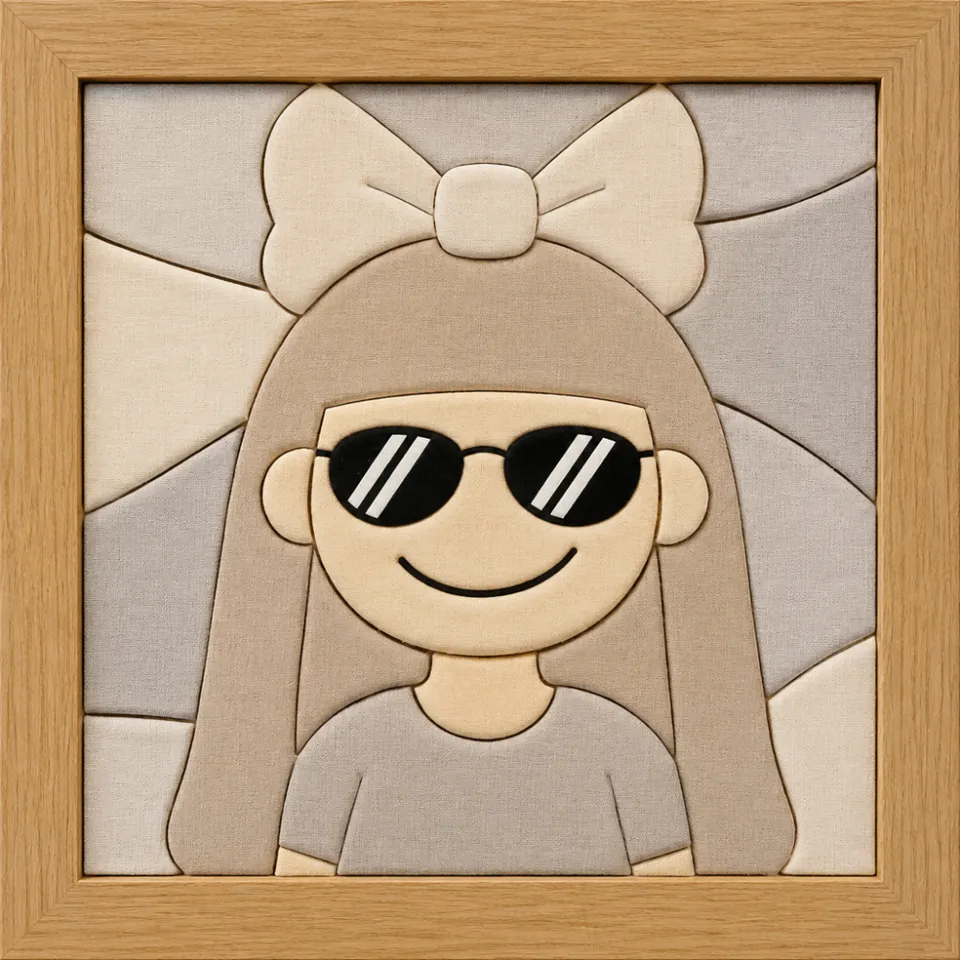 Girl with Sunglasses and Bow — Kinusaiga fabric art design preview