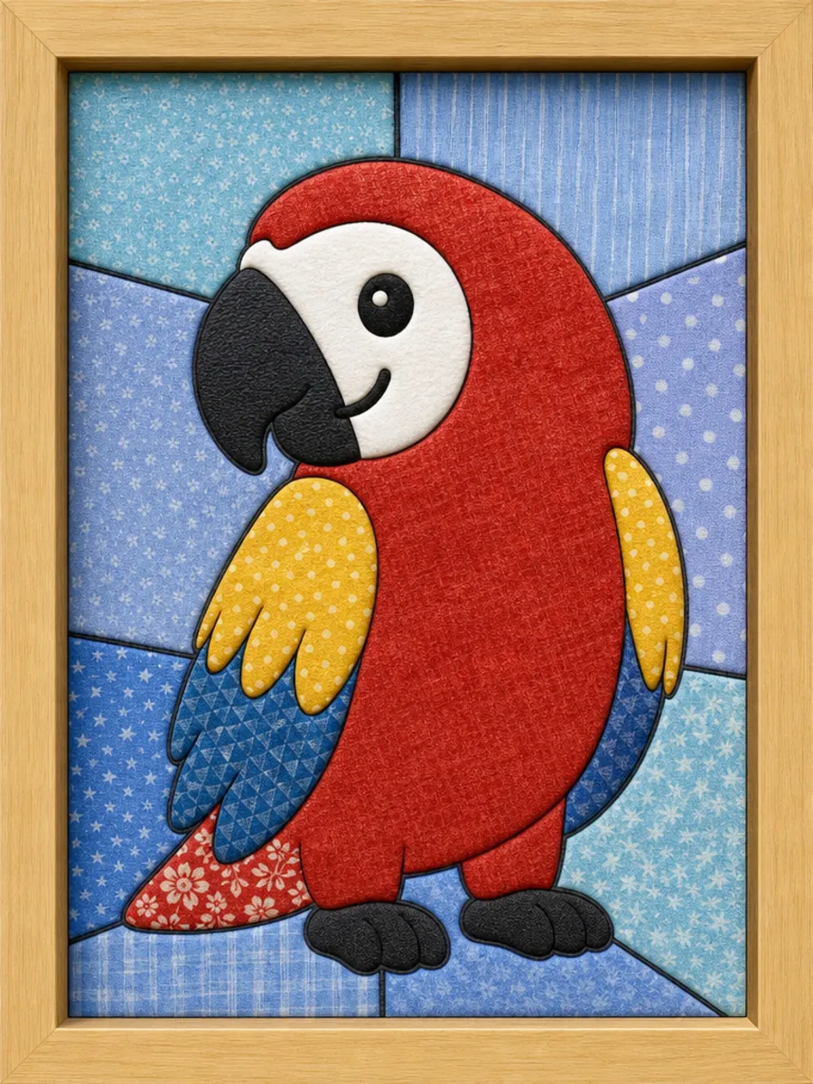 Clay Parrot Sculpture — Kinusaiga fabric art design preview