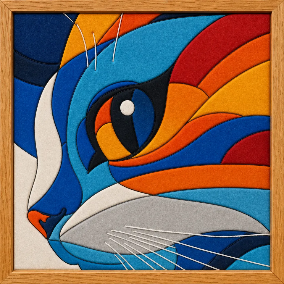 Colorful Cat Face — Kinusaiga fabric art design preview