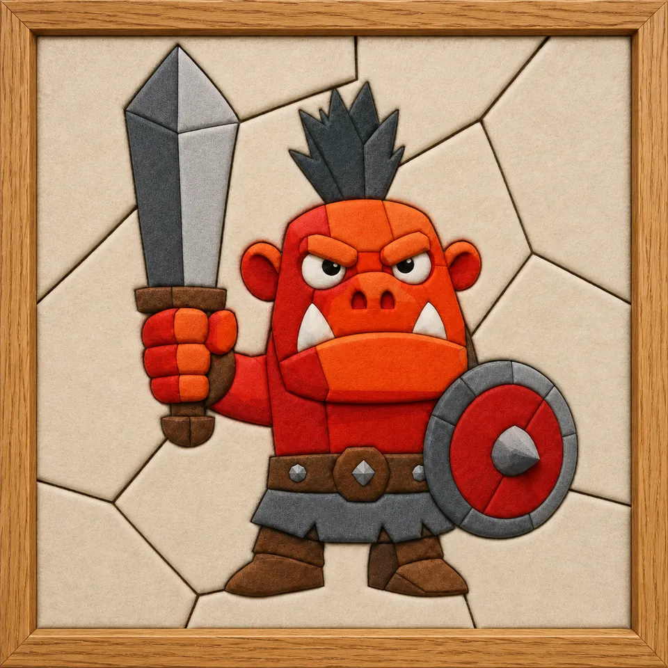 Red Warrior with Sword and Shield — Kinusaiga fabric art design preview