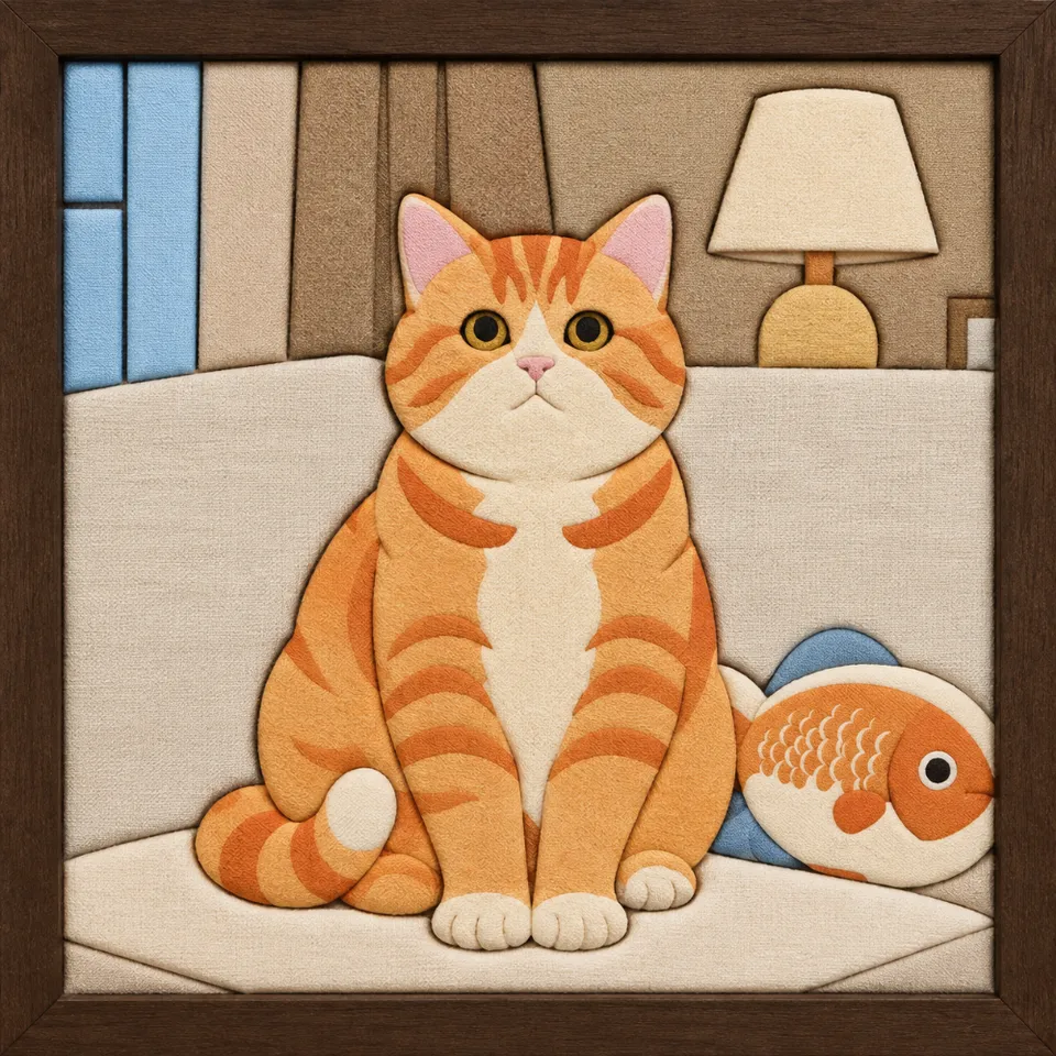 Orange Cat on Couch — Kinusaiga fabric art design preview