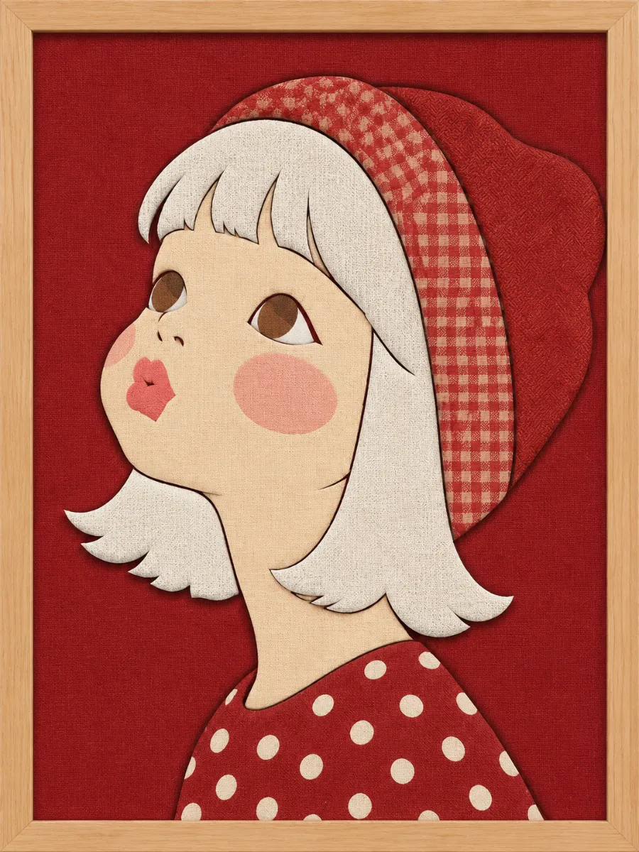 Child in Red Knit Hat — Kinusaiga fabric art design preview