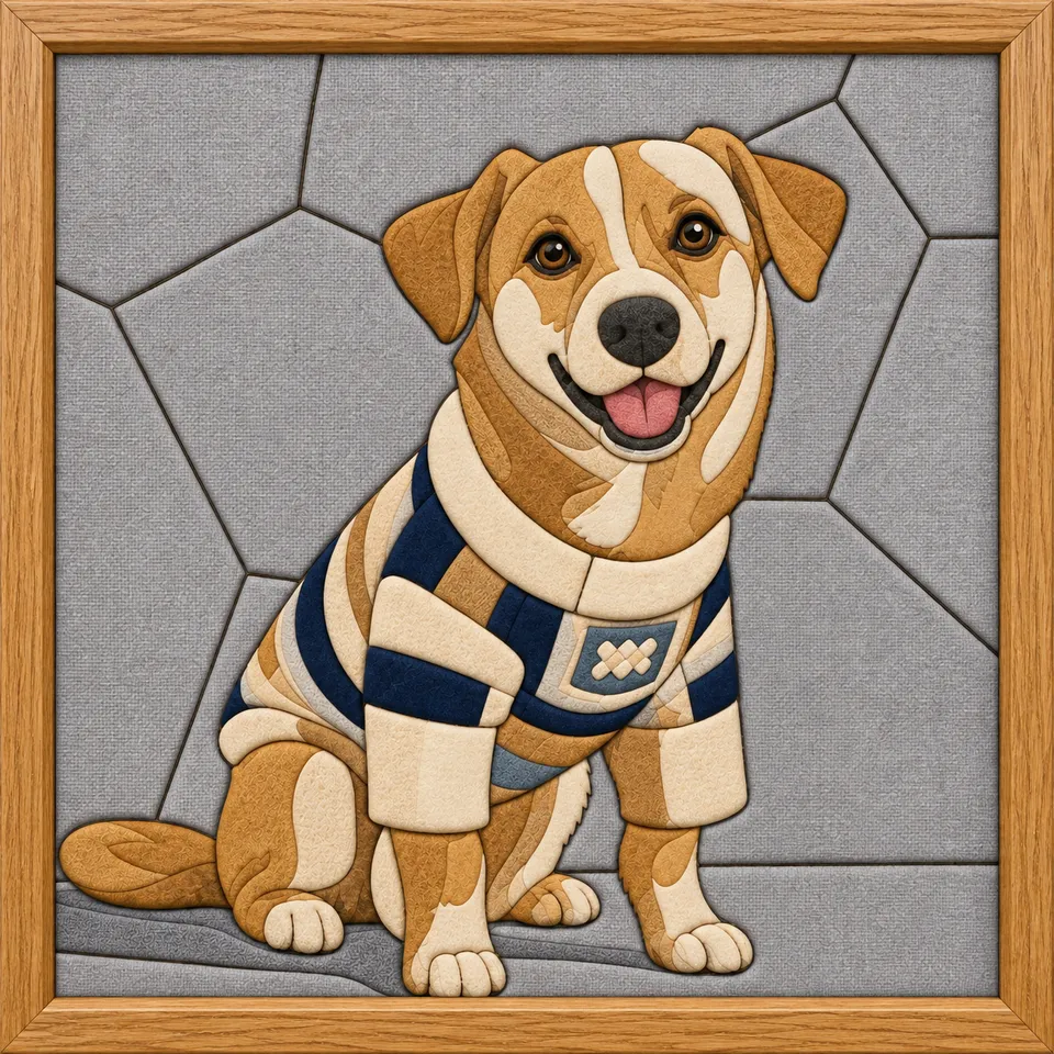 Dog in Striped Shirt — Kinusaiga fabric art design preview